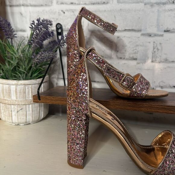 Herstyle Sequins Open Toe Pumps 4” Dress Formal Dance Party Size 7 - Picture 6 of 15